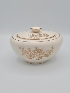 Knowles Apple Blossom Covered Sugar Bowl Lid Freda Diamond 22K Gold USA Vintage